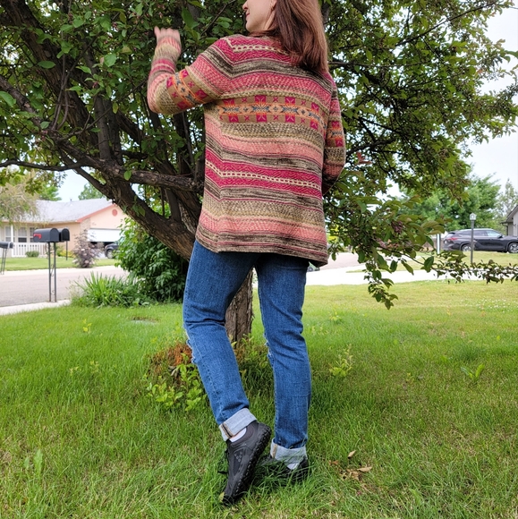 Women Linen Boho Cotton open front  Multicolor Striped Cardigan Sweater | size M - Picture 4 of 16